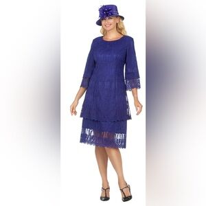 🪻Giovanna Signature Womens 3/4 Sleeve Midi Stretch Lace Shift Dress, 8